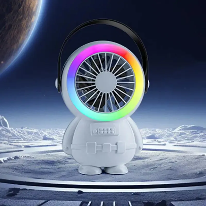Luxury Astronaut RGB Rechargeable Mini Fan – Portable Quiet Cooling Desk & Handheld Fan