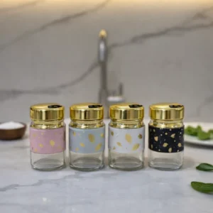Premium Glass Spice Jar with Gold Lid – Decorative Kitchen Seasoning Shaker