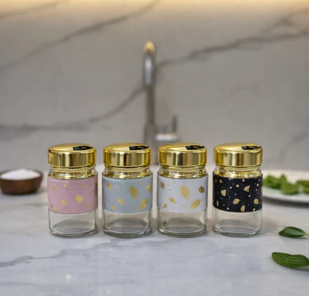 Premium Glass Spice Jar with Gold Lid – Decorative Kitchen Seasoning Shaker