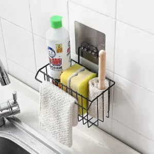 Wall Mounted Kitchen Sink Sponge Holder Basket – Rustproof Iron Organizer Rack
