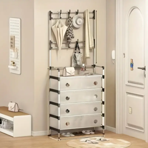 Modern Entryway Shoe Rack with Coat Hooks & Storage Drawers β Dustproof Organizer